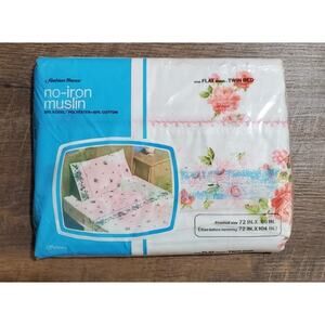 Fashion Manor JC Penny Muslin Roses Twin Flat Sheet VTG NOS